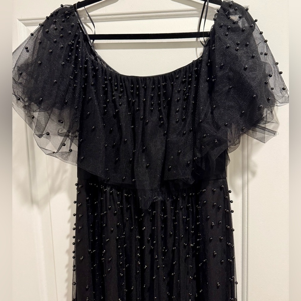 Badgley Mischka Tulle & Black Pearl Evening Dress - Size 6